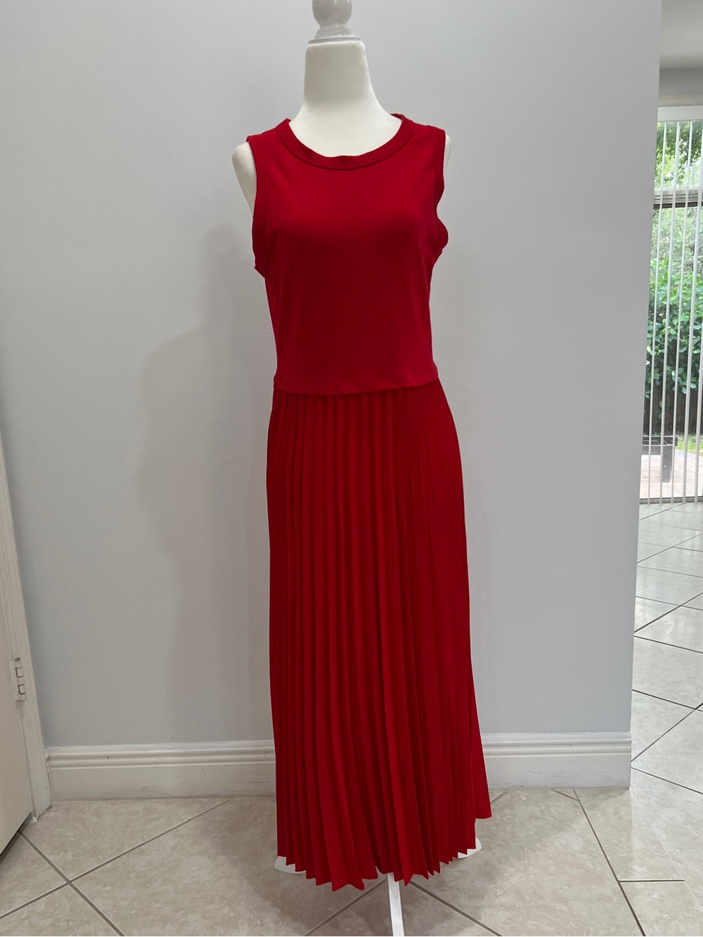 Red Sleeveless Pleated Maxi Dress NWT